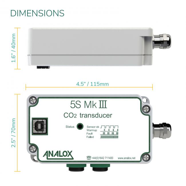 5S MkIII CO2 Transducer - Dimensions